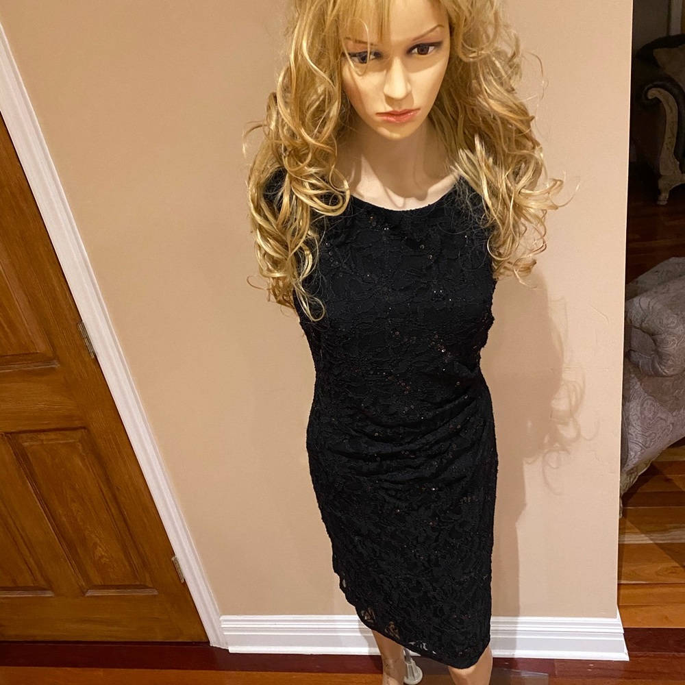 Ralph Lauren Black Lace Sequined Cocktail Dress.